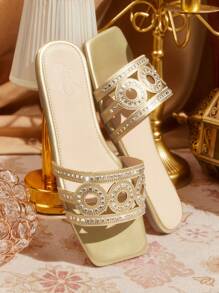 CUCCOO TILAWA Women's Red Fashion Metal Buckle Flat Sandals - Gold - View 1