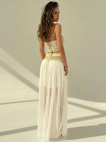 Aloruh Summer Women Two-Piece Outfits,Summer Sets - Khaki - View 3