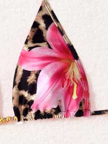 SHEIN Swim 2pcs/Set Zebra Print V-Neck Bikini Swimsuit For Summer Beach Vacation - Multicolor - View 6