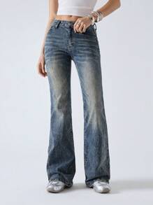 LYSMO Pantaloni denim pentru femei de vară, stil blugi evazați - Albastru - Vizualizare 1