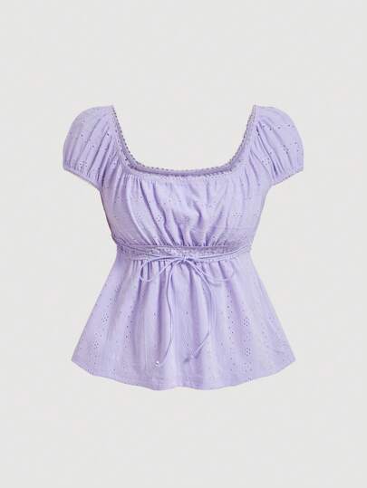 SHEIN MOD 盖袖收胸收腰镂空刺绣 T 恤