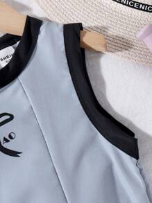 Young Girl Bowknot Print A-Line Dress, Fashion Gray Sleeveless Dress, Comfortable & Cute For Toddlers, Summer New Arrival - Grey - View 3