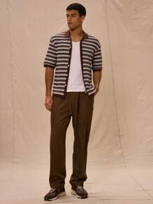 Quần ống đứng, cạp chun, chi tiết sọc tương phản (chỉ quần). - Màu Khaki - Xem 1
