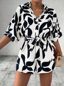 Chiquease 女士植物印花喇叭袖休闲连体裤 - 彩色 - 查看 4