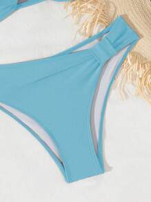 SHEIN Swim 女士纯色肩带荷叶边比基尼套装