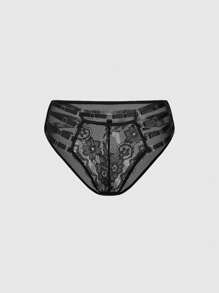 ROMWE Gothic Underwire Lace Triangle Cup Bra & Panty Lingerie Set - Black - View 3