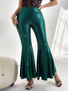 Firerie Plus Size Women's Romantic Valentine Flared Pants With Elastic Waist, Easy To Wear, Suitable For Dates And Gatherings - Green - View 3