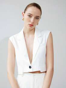 Aveloria Modichic Summer Cool Style Sleeveless Cropped Vest Jacket  - White - View 4