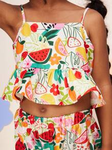 2 buc/Set Young Girl Ditsy Floral Carasol Top și pantaloni largi cu șnur - Multicolor - Vizualizare 6