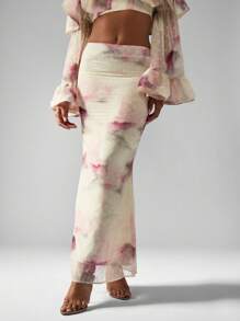 MISSGUIDED Ethereal Watercolor Tie Dye Maxi Skirt , Occasion Evening Party Wedding Guest Spring Summer Resort Wear - Multicolor - View 6