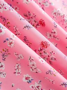 Adorable Pink Floral Print Dress For Girls With Long Sleeves V Neck And Lace Detail Perfect For Special Occasions - Pink - View 6