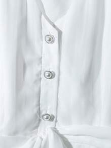 Franclia 2 pièces/Set Femmes grande taille, ensemble chemise de couleur unie avec nœud à la taille et pantalon large - Blanc - Voir 3