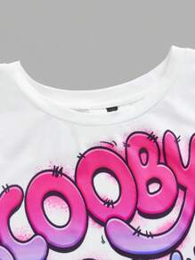 SCOOBY-DOO X SHEIN Camiseta de manga corta con cuello redondo y estampado de perro de dibujos animados, casual y linda, talla grande, para verano