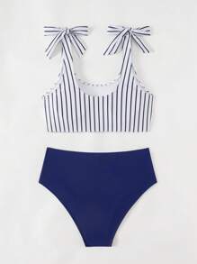 SHEIN Swim Striped Printed Twist Bikini Swimsuit (Print Random), Summer - Multicolor - View 2