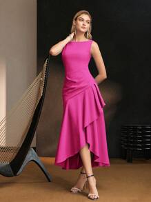 MOTF Soiréza ASYMMETRICAL RUFFLE HEM SLEEVELESS DRESS