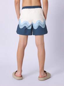 SUMWON Wave Pattern Swim Shorts Beach Board Shorts Summer Swimming Trunks With Side Pockets Sport Performance Net Lining Pull String Waistband Athletic Water Shorts Vacation - Blue - View 5