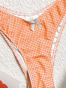Swim Mod 2pcs/Set Plaid Bikini Swimsuit, Beach Vacation - Orange - View 3