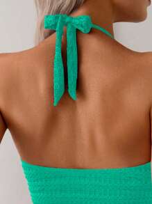 Swim Chiccia 1pc Women's Sexy Deep V-Neck Halter Textured One-Piece Swimsuit For Summer - Mint Green - View 3