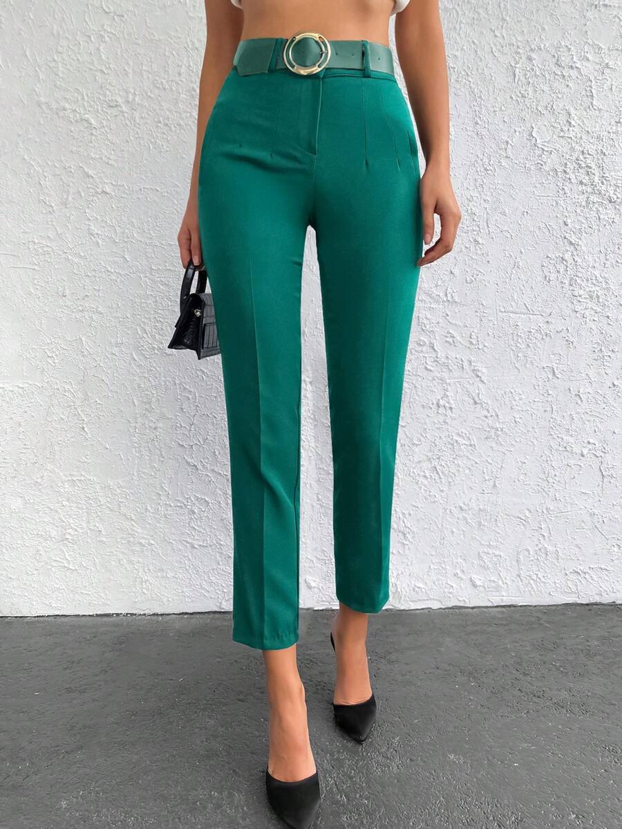 EURMUSE Solid Slant Pocket Pants Without Belt - Green - View 1