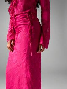 MISSGUIDED Jupe longue de soirée en mousseline de soie dévorée, froissée sur le côté avec nœud, forme de sirène, pour mariages, fêtes, vacances, élégante avec imprimé floral