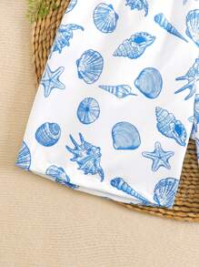 大童海洋生物印花泳裤、梭织布沙滩短裤 - 彩色 - 查看 5