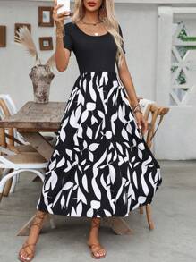 Breezaya Abito da spiaggia elegante e ampio da donna con pannelli floreali a coste