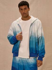 Musero Ombre Full Zip Oversized Hoodie Tracksuit Top Only - Blue and White - View 1