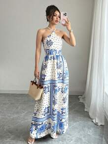 Breezaya Floral Print V-Neck Dress For Women - Multicolor - View 1