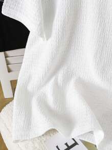 Girls Casual Vacation Ribbed Knit Top With 3D Floral Print & Side Slits,Holiday,Summer,Travel - White - View 3