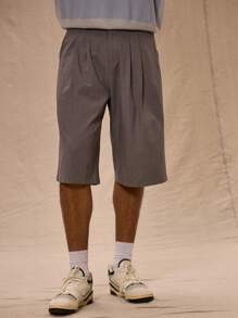 Musero Pleated Tailored Longline Shorts Spring Summer Smart Casual - Grey - View 1