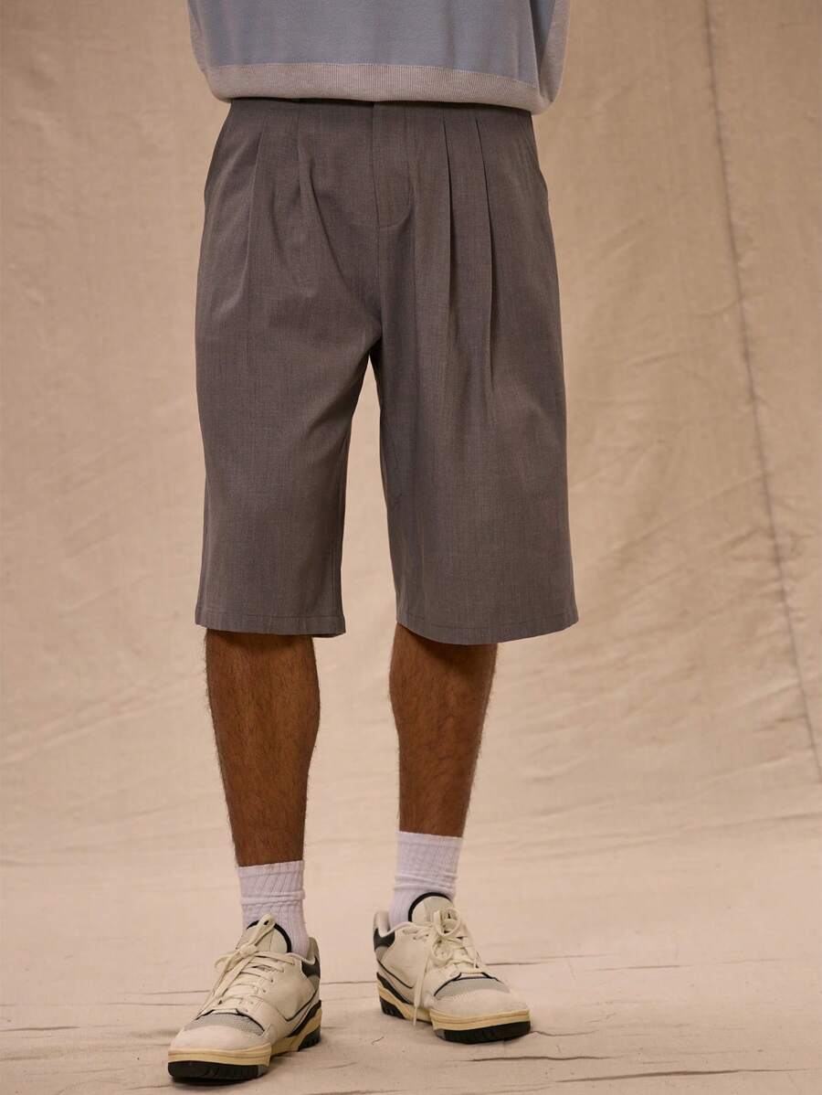 Musero Pleated Tailored Longline Shorts Spring Summer Smart Casual - Grey - View 1
