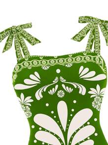 Women's Summer Positioning Printed Swimsuit & Positioning Printed Tunic Cover Up - Black - View 3