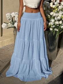 MainGRL Women's Solid Color Minimalist A-Line Skirt, Suitable For Summer,Bohemia