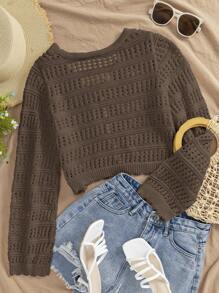 Travachic Women's Autumn/Winter  Casual Solid Color Textured Sheer Open Front Long Sleeve Cardigan, Tops For School,Long Sleeve Tops, Tops For School,Suitable For Holiday, Date, Afternoon Tea, Western, Cruise, Beach, Island, Road Trip, All Seasons, Music Festival, Boho Vacation,Bohemian Vacation,  Chill Autumn ,Western  Boho