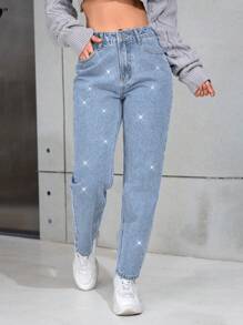 SHEIN PETITE Women's Pocket Cone Casual Versatile Jeans - Light Wash - View 3