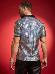 FeverCity Chemise de soirée à la mode pour homme, effet métallisé laser
