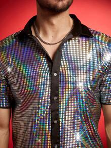 FeverCity Chemise de soirée à la mode pour homme, effet métallisé laser