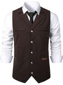 Manfinity Mode Chaleco de traje casual básico de corte slim para hombre - Café integral - Ver 4