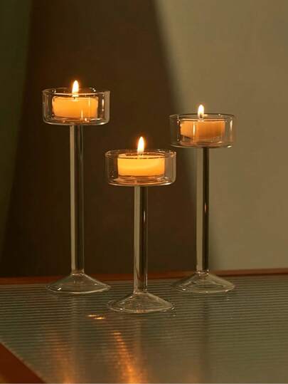 3pcs/Set Stemmed Glass Candle Holders, Romantic Candlelight Dinner Props, Wedding Decorations, Christmas & Halloween Decor,Room Decor,Gifts