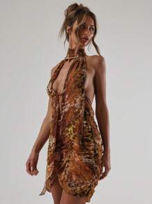 MUSERA Sexy Halterneck Wrap Mini Dress Sexy Going Out Party Ibiza Outfit, Holiday, Club Outfit