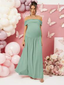 Loomaby 孕妇露肩优雅孕妇装、婴儿洗礼/性别揭示/情人节派对礼服 - 薄荷綠 - 查看 5
