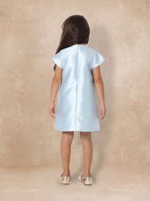 SUMWON 女孩派对特殊场合 A 字裙，带装饰蝴蝶结，缎面正式复活节假期婚礼宾客迷你裙（适合 5-12 岁）