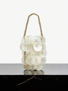 SHEIN SXY Ladies, Women Top Handle Bags, Fashionable, Elegant, Simple, Personalized, Versatile, Shell Pieces, Metal Handles, For Beach, Vacation, Holiday, Summer ,Vacation Essentials