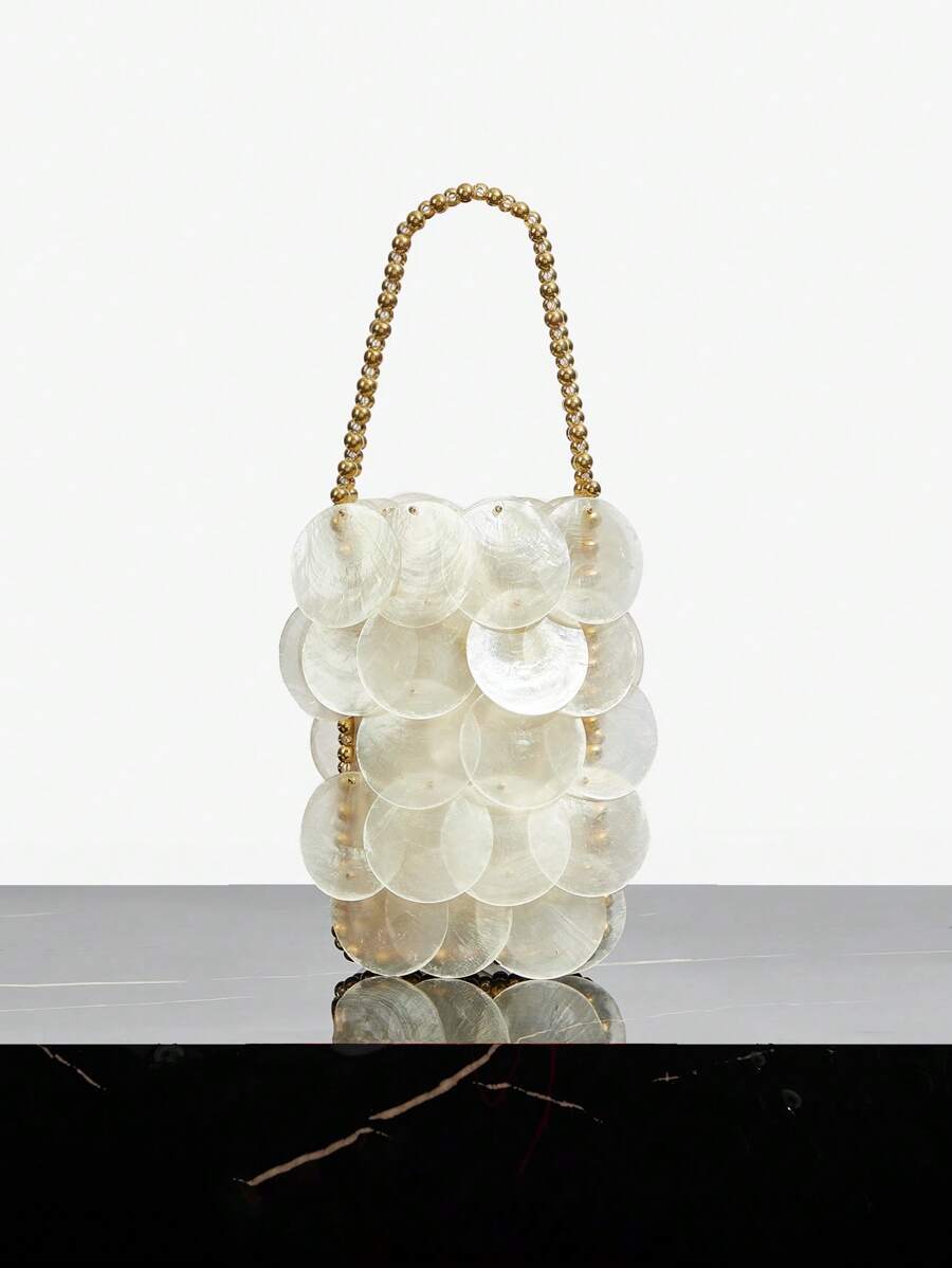 SHEIN SXY Ladies, Women Top Handle Bags, Fashionable, Elegant, Simple, Personalized, Versatile, Shell Pieces, Metal Handles, For Beach, Vacation, Holiday, Summer ,Vacation Essentials