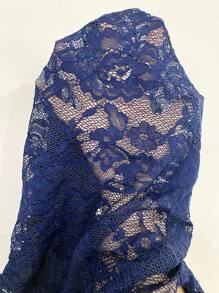 SHEIN Lace Patchwork Hollow Out Sexy Women Tank Top - Navy Blue - View 7