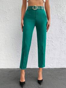 EURMUSE Solid Slant Pocket Pants Without Belt - Green - View 5