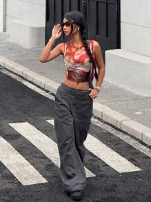 SHEIN EZwear Summer  Rave Outfits  All-Over Print Knitted Sleeveless Casual Tank Top For Women - Multicolor - View 4