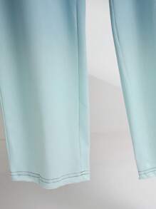 SHEIN LUNE Plus Size Casual Gradient Print Long Sleeve Shirt & Long Pants 2 Pieces Set - Green - View 3