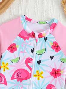 Baby Girls' One-Piece Swimsuit With Directional Print & Flowy Edges - Multicolor - View 3