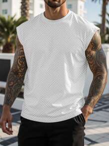 Manfinity CasualCool Men's 3D Jacquard Casual Tank Top, Men's Textured Summer Casual Tops Solid Color Wide Strap Tank Top, Perfect For Beach Vacation, Summer Boyfriend Gifts